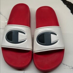 Champion Red and White Logo Slides